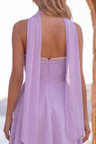 Yellow A-Line Pearl Trim Strapless Chiffon Short Homecoming Dress with Scarf