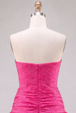 Fuchsia Strapless Cut Out A-Line Beaded Short Homecoming Dress with Ruffle Hem