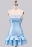 Pink Beaded Pearl Strapless A-Line Tiered Short Homecoming Dress with Ruffles