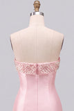 Pink Beaded Pearl Strapless A-Line Tiered Short Homecoming Dress with Ruffles