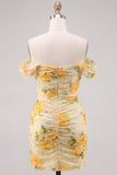 Daffodil Floral Off The Shoulder Beaded Bodycon Homecoming Dress