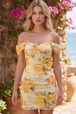 Daffodil Floral Off The Shoulder Beaded Bodycon Homecoming Dress