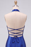 Royal Blue Bodycon Pearls Rhinestones Halter Short Homecoming Dress