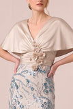 Sparkly Champagne Mermaid Sequins Long Mother Of the Bride Dress with 3D Appliques