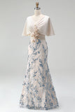 Sparkly Champagne Mermaid Sequins Long Mother Of the Bride Dress with 3D Appliques