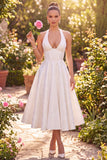 White Rockabilly Vintage Halter Corset Full Circle Midi 1950s Dress