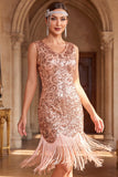 Sparkly Golden Sequins Bodycon 1920s Flapper Dress with Fringes