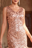 Sparkly Golden Sequins Bodycon 1920s Flapper Dress with Fringes