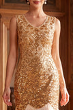 Sparkly Golden Sequins Bodycon 1920s Flapper Dress with Fringes
