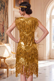 Sparkly Golden Fringed Sleeveless 1920s Flapper Dress with Sequins