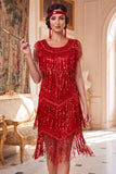 Sparkly Golden Fringed Sleeveless 1920s Flapper Dress with Sequins