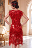 Sparkly Golden Fringed Sleeveless 1920s Flapper Dress with Sequins