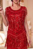 Sparkly Golden Fringed Sleeveless 1920s Flapper Dress with Sequins