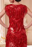 Sparkly Golden Fringed Sleeveless 1920s Flapper Dress with Sequins