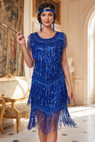 Sparkly Golden Fringed Sleeveless 1920s Flapper Dress with Sequins