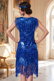 Sparkly Golden Fringed Sleeveless 1920s Flapper Dress with Sequins