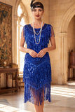 Sparkly Golden Fringed Sleeveless 1920s Flapper Dress with Sequins