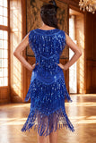 Sparkly Golden Fringed Sleeveless 1920s Flapper Dress with Sequins