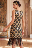 Black Golden Sequins Vintage Fringed Short 1920s Flapper Dress
