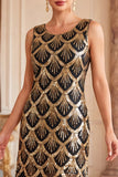 Black Golden Sequins Vintage Fringed Short 1920s Flapper Dress