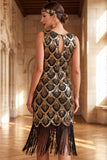 Black Golden Sequins Vintage Fringed Short 1920s Flapper Dress