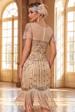 Sparkly Black Golden Bodycon Sequins Short Great Gatsby Party Dress with Fringes