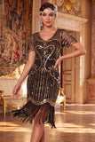 Sparkly Black Golden Bodycon Sequins Short Great Gatsby Party Dress with Fringes