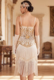 Vintage Black Golden Sequins Sleeveless 1920s Flapper Dress with Fringes