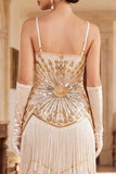 Vintage Black Golden Sequins Sleeveless 1920s Flapper Dress with Fringes
