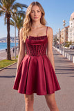 Blue A Line Corset Sequin Ruffle Short Homecoming Dress with Lace Up Back