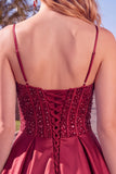 Blue A Line Corset Sequin Ruffle Short Homecoming Dress with Lace Up Back