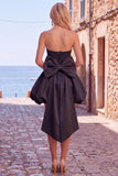 Black Strapless A Line Bubble Hem Homecoming Dress with Back Bow