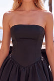 Black Strapless A Line Bubble Hem Homecoming Dress with Back Bow