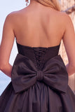 Black Strapless A Line Bubble Hem Homecoming Dress with Back Bow