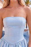 Black Strapless A Line Bubble Hem Homecoming Dress with Back Bow