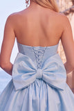 Black Strapless A Line Bubble Hem Homecoming Dress with Back Bow