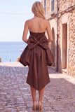 Black Strapless A Line Bubble Hem Homecoming Dress with Back Bow