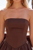 Black Strapless A Line Bubble Hem Homecoming Dress with Back Bow