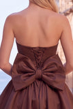 Black Strapless A Line Bubble Hem Homecoming Dress with Back Bow