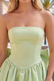 Black Strapless A Line Bubble Hem Homecoming Dress with Back Bow