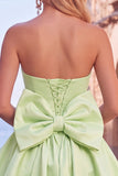 Black Strapless A Line Bubble Hem Homecoming Dress with Back Bow