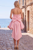 Black Strapless A Line Bubble Hem Homecoming Dress with Back Bow