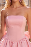 Black Strapless A Line Bubble Hem Homecoming Dress with Back Bow