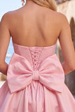 Black Strapless A Line Bubble Hem Homecoming Dress with Back Bow