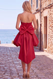 Black Strapless A Line Bubble Hem Homecoming Dress with Back Bow