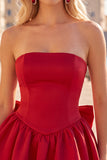 Black Strapless A Line Bubble Hem Homecoming Dress with Back Bow