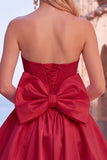 Black Strapless A Line Bubble Hem Homecoming Dress with Back Bow