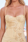 Yellow Bodycon Corset Floral Embroidery Short Homecoming Dress with Lace Up Back