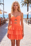 Grey Green A Line Cut Out Strapless Tiered Ruffle Short Homecoming Dress