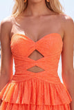 Grey Green A Line Cut Out Strapless Tiered Ruffle Short Homecoming Dress